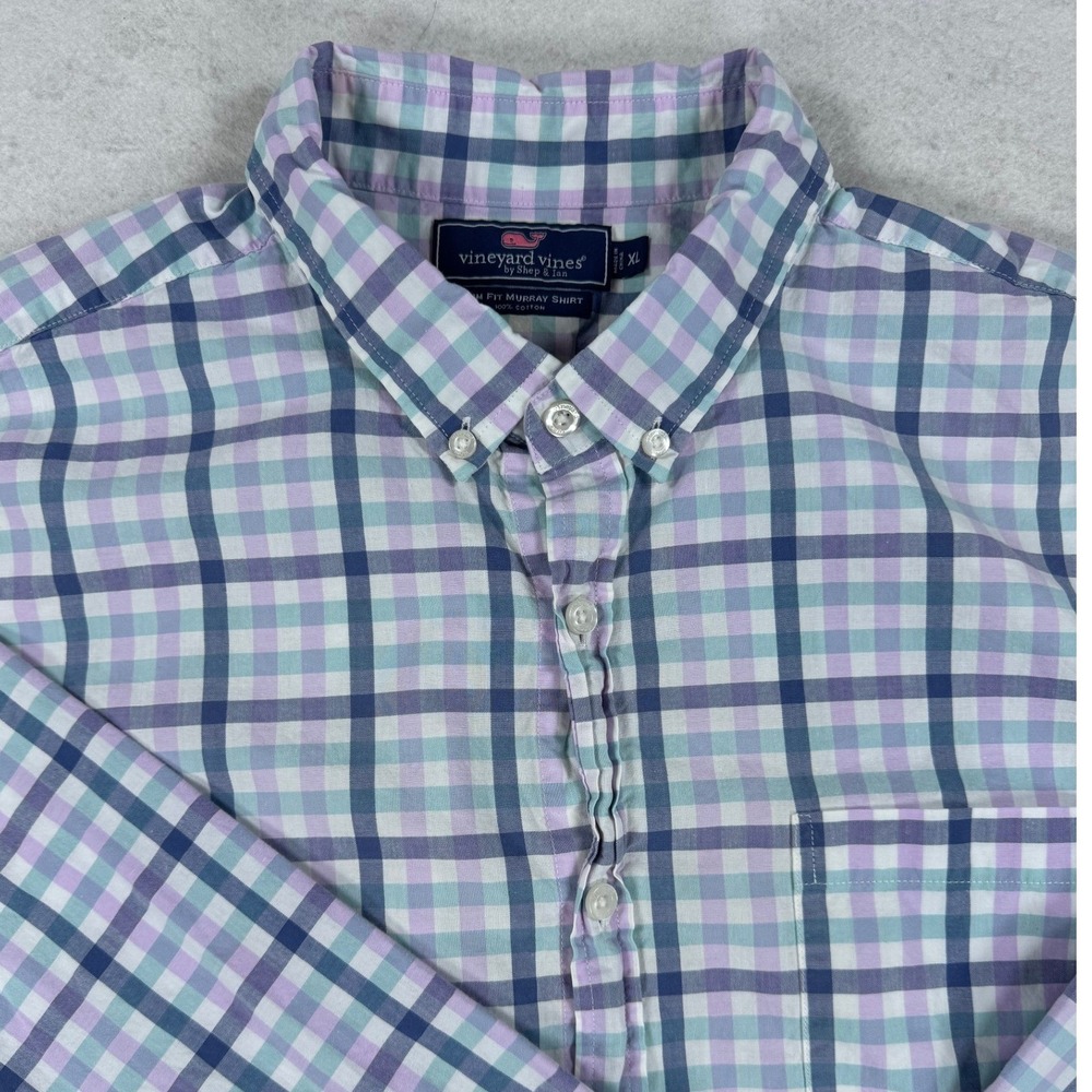 Vineyard Vines Slim Fit Murray Shirt Mens XL Purple Teal Plaid Button Down